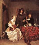 TERBORCH, Gerard, A Young Woman Playing a Theorbo to Two Men